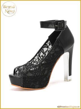 Lace Flower Chunky High Heel Sandals Open Toe Ankle Strap Mesh Platform